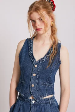 isla denim waistcoat - vintage wash