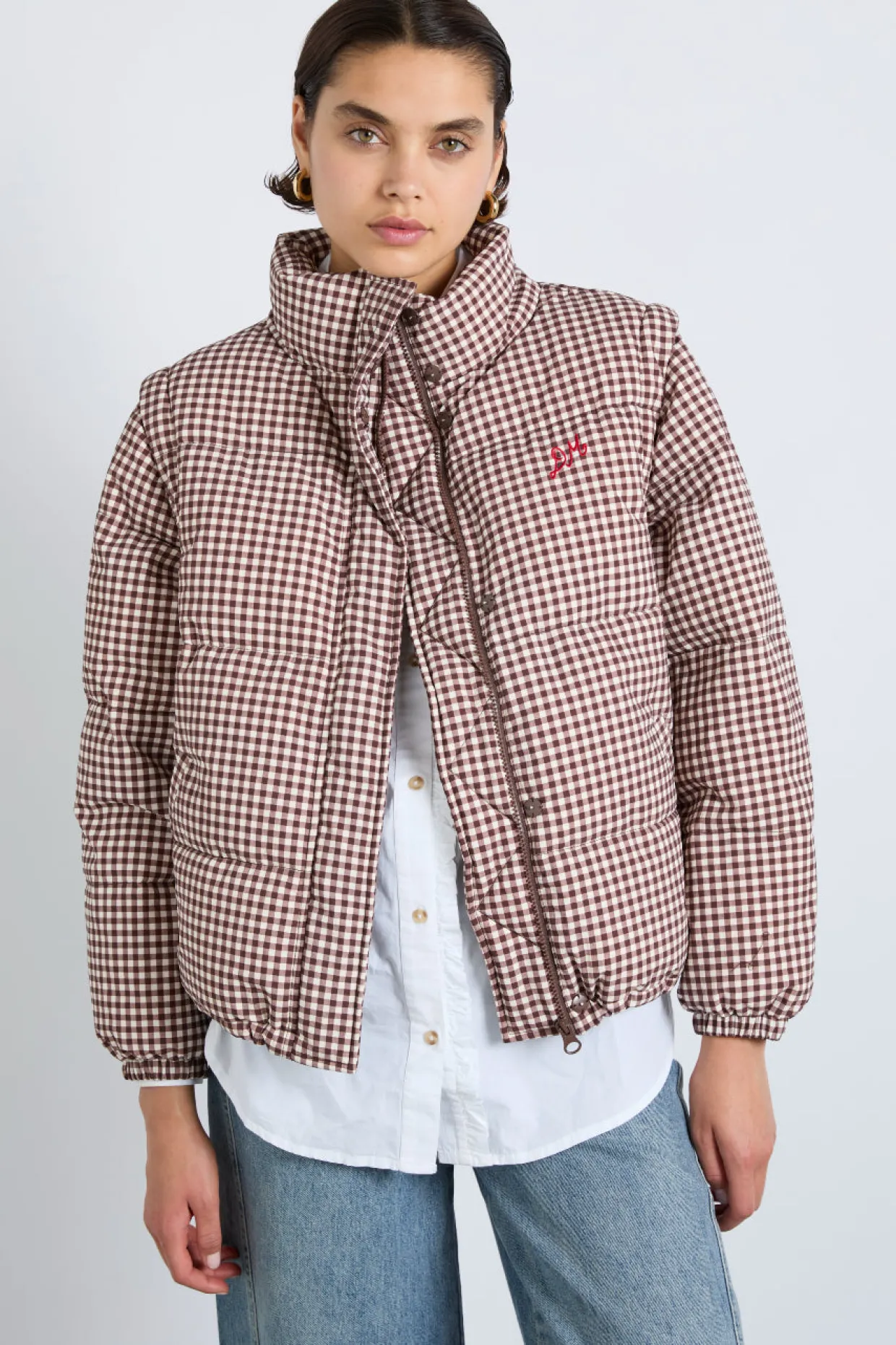 jennifer check puffer - chocolate gingham