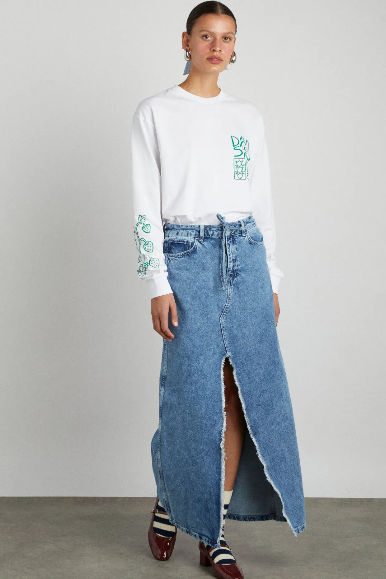 kaia denim maxi skirt