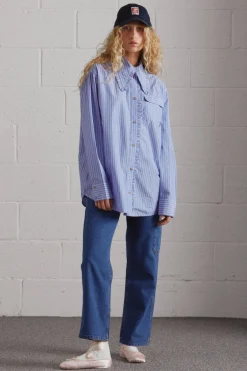 kendall ruffle shirt - blue stripe