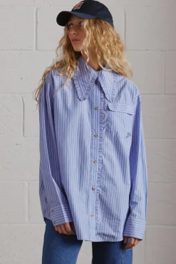 kendall ruffle shirt - blue stripe