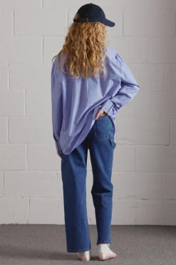 kendall ruffle shirt - blue stripe