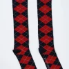 knee length socks - navy argyle