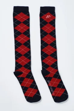 knee length socks - navy argyle