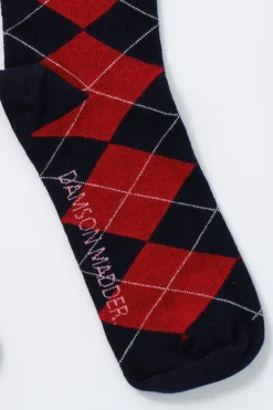 knee length socks - navy argyle