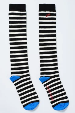 knee length socks - black u0026 white stripe