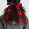 knitted hair bow in stripe - navy u0026 red