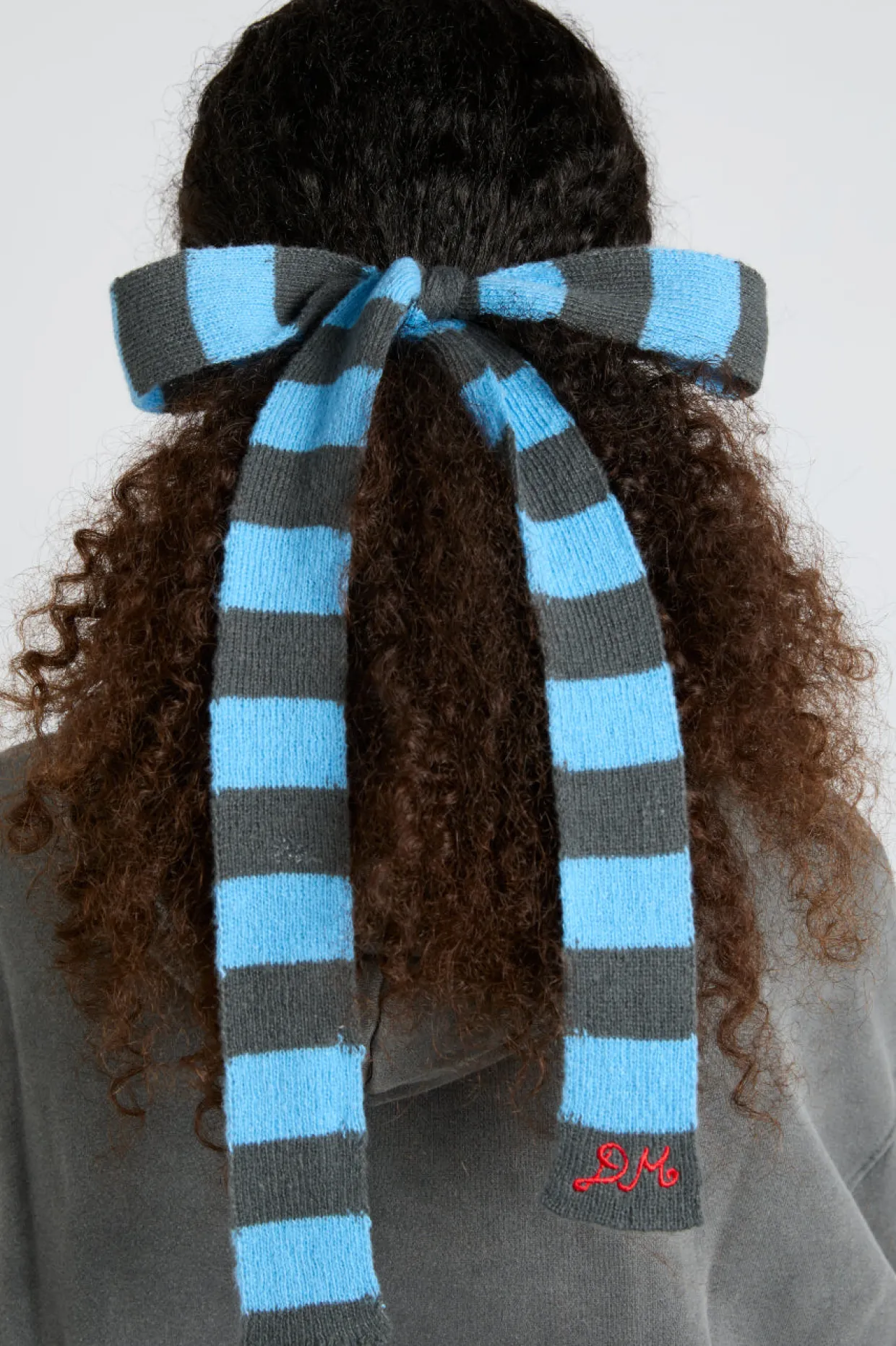 knitted hair bow in stripe - blue u0026 grey