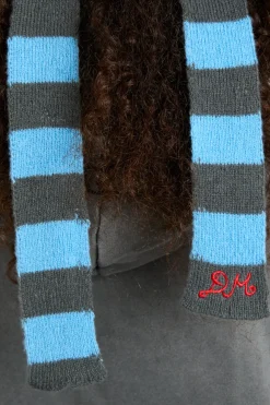 knitted hair bow in stripe - blue u0026 grey