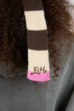 knitted hair bow in stripe - ecru u0026 choc