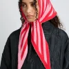 knitted triangle headscarf in pink u0026 red stripe