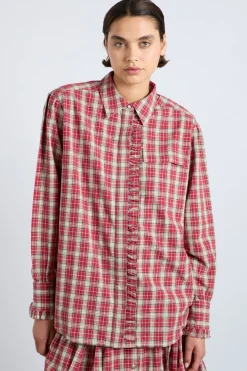 kylie ruffle shirt - red check