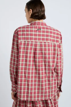 kylie ruffle shirt - red check