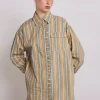 kylie ruffle shirt - tan stripe