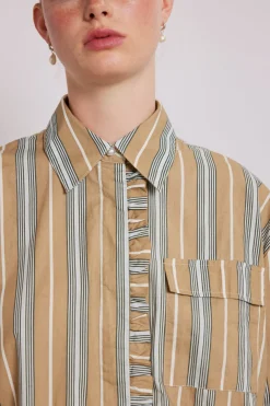 kylie ruffle shirt - tan stripe