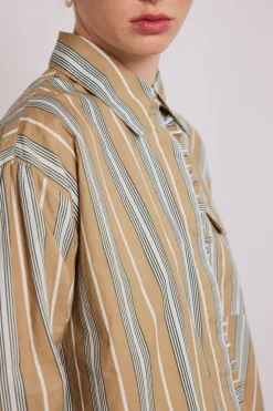 kylie ruffle shirt - tan stripe
