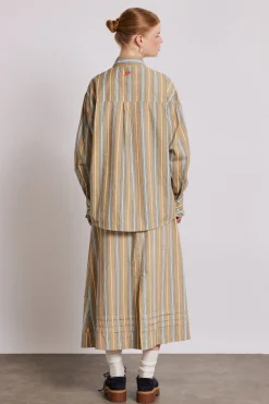 kylie ruffle shirt - tan stripe