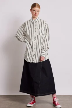 kylie ruffle shirt - white stripe