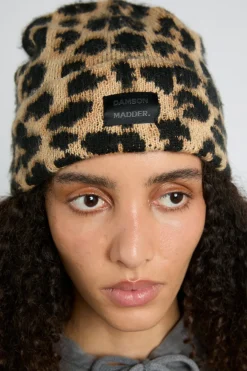 leopard knit beanie