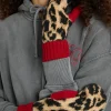 leopard mittens in fluffy yarn