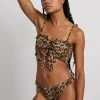lexie shirred tie front bikini top - leopard