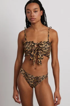 lexie shirred tie front bikini top - leopard