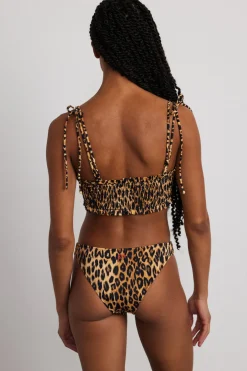 lexie shirred tie front bikini top - leopard