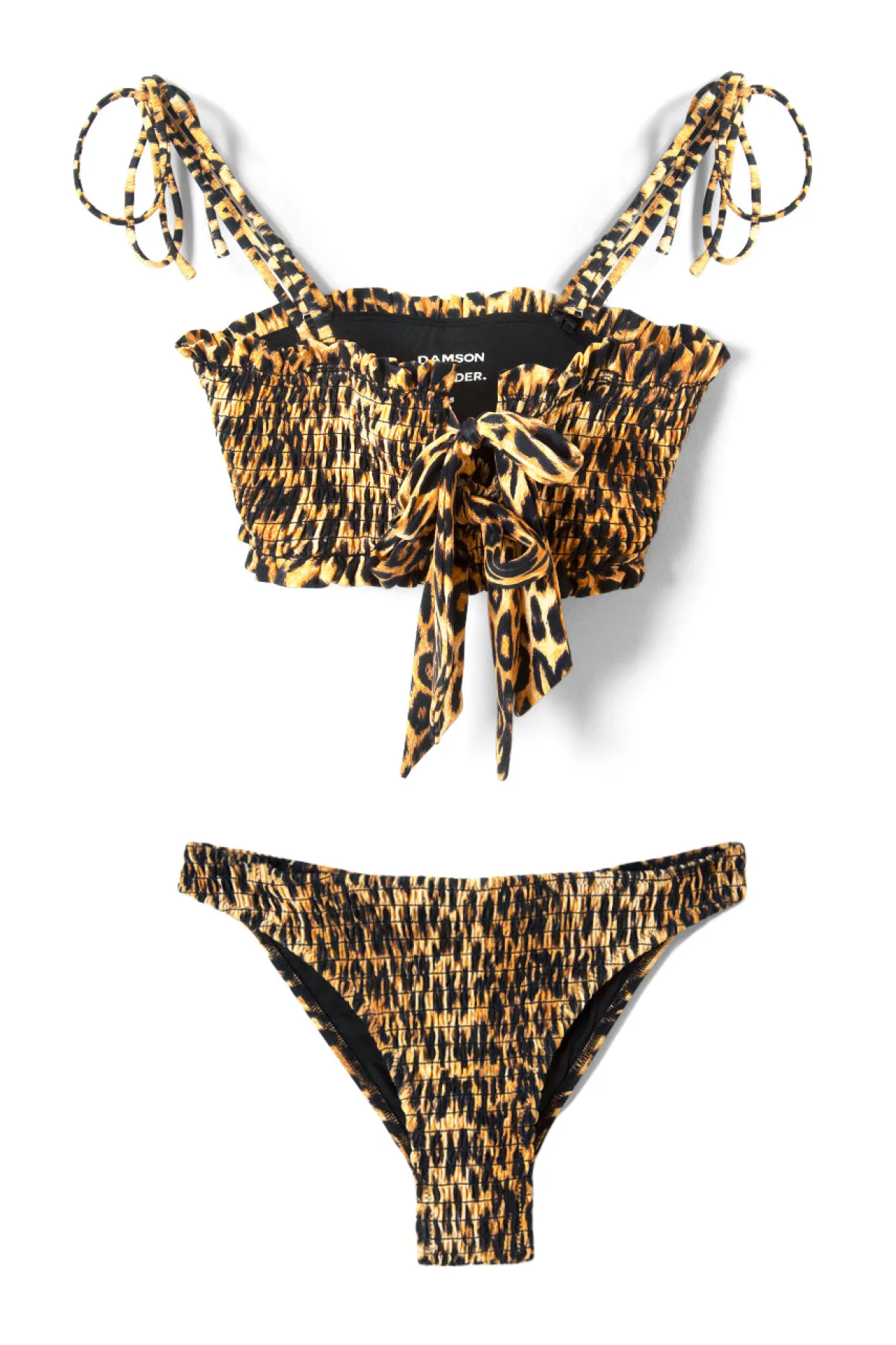 lexie shirred tie front bikini top - leopard