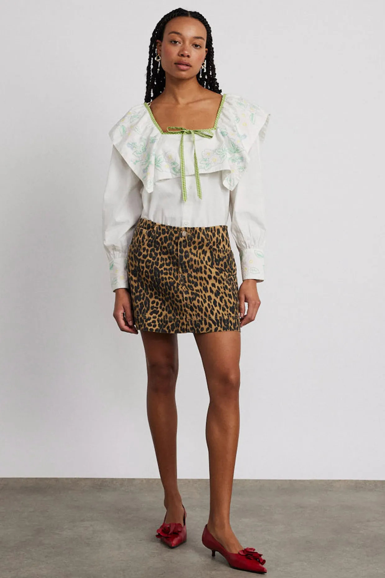lily denim mini skirt- leopard