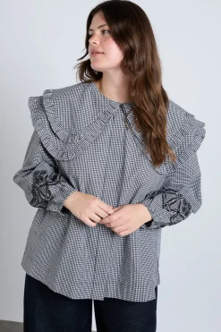 lois double collar blouse - black gingham