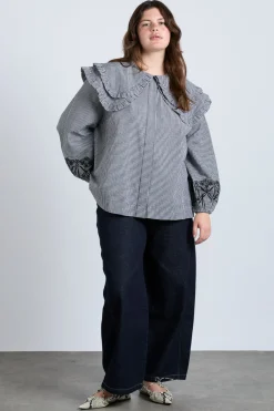 lois double collar blouse - black gingham