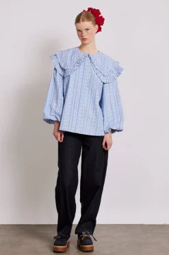 lois double collar blouse - blue