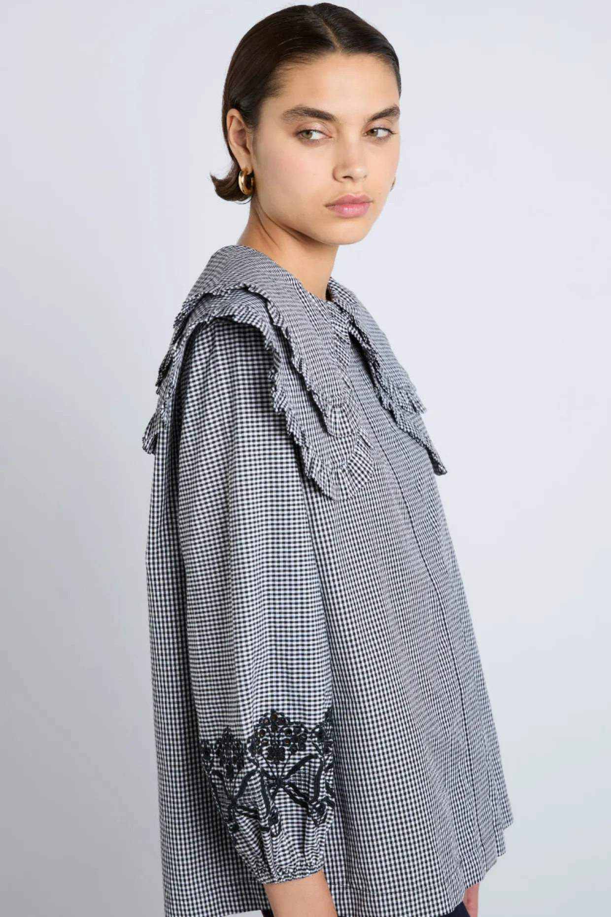 lois double collar blouse - black gingham
