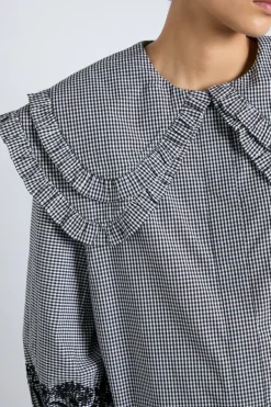 lois double collar blouse - black gingham