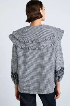 lois double collar blouse - black gingham