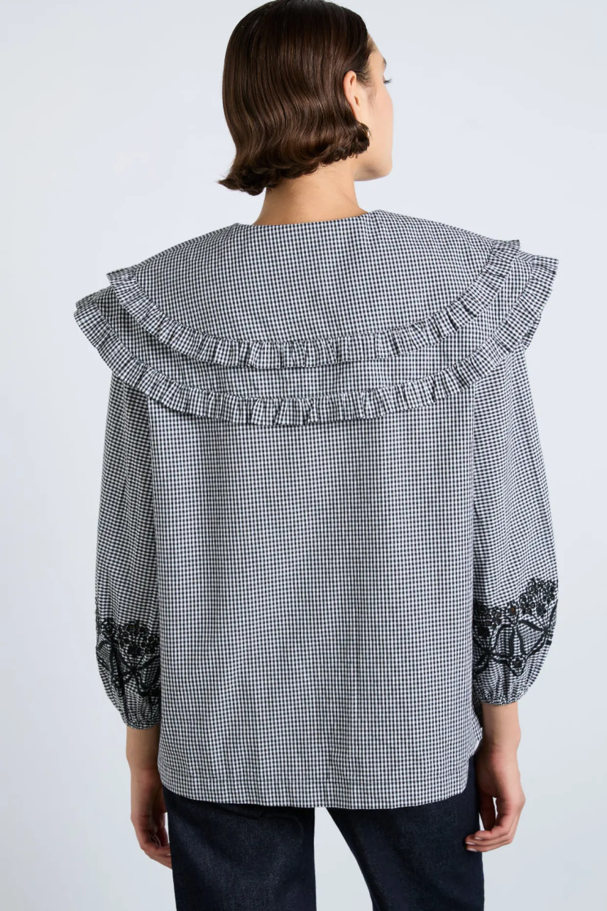 lois double collar blouse - black gingham