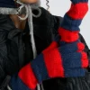 long gloves in navy u0026 red stripe