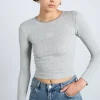 lua long sleeve pointelle top - grey marl
