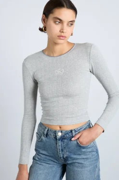 lua long sleeve pointelle top - grey marl