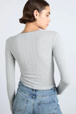 lua long sleeve pointelle top - grey marl