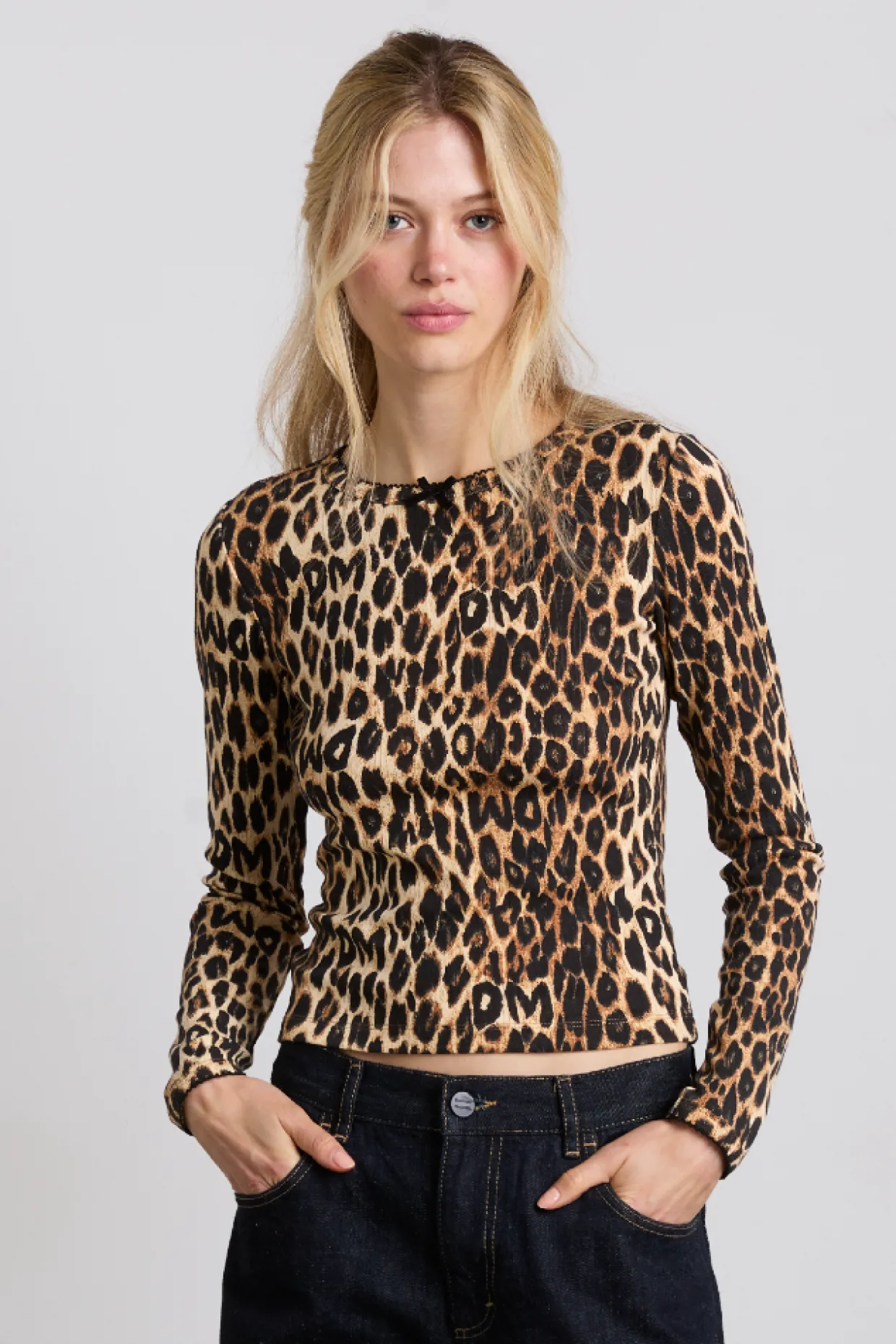 lua pointelle long sleeve top - leopard