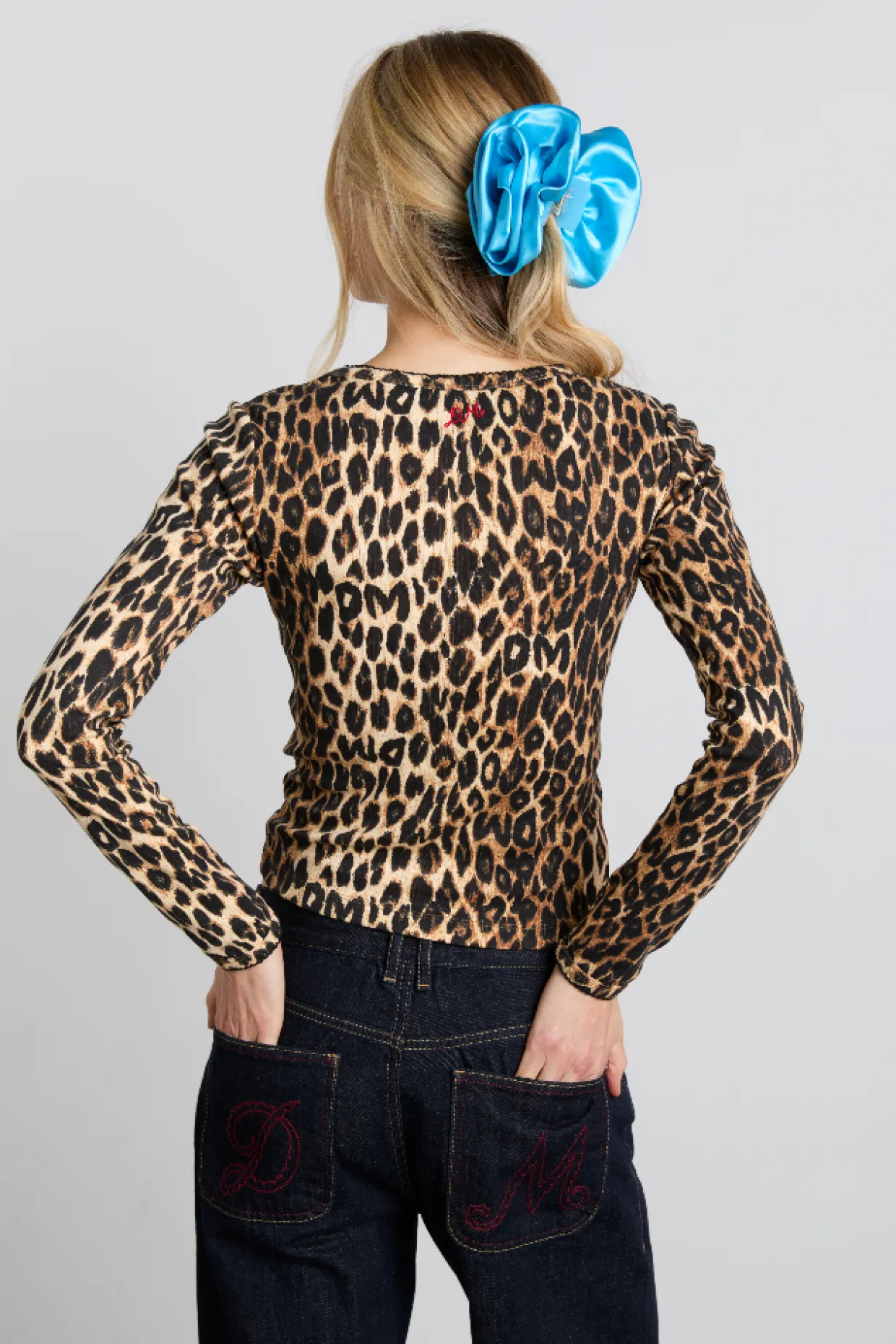 lua pointelle long sleeve top - leopard