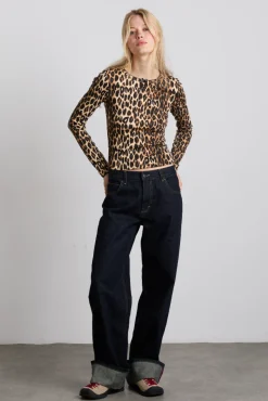 lua pointelle long sleeve top - leopard