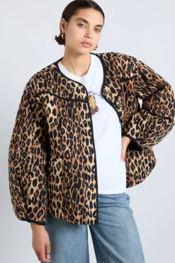 macy quilted jacket - leopard