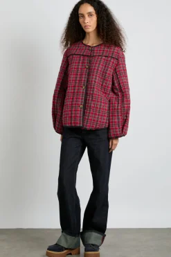 macy quilted jacket - red check