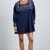 mala embroidered mini dress- navy