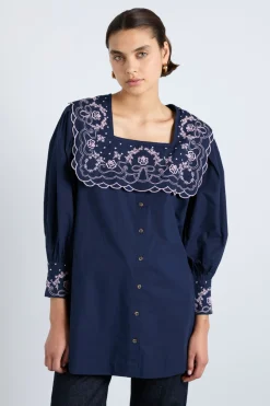 mala embroidered mini dress- navy