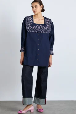 mala embroidered mini dress- navy
