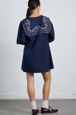 mala embroidered mini dress- navy