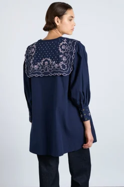 mala embroidered mini dress- navy